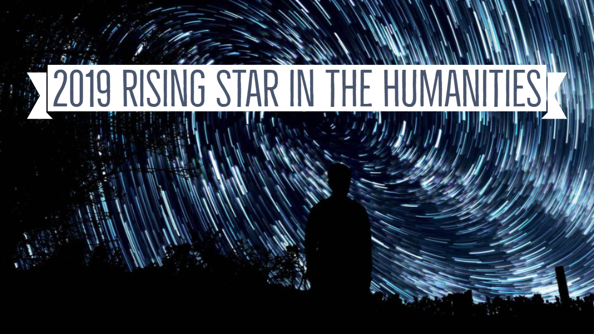 Jon Stone Awarded 2019 Rising Star in the Humanities: Picture of the outline of a person standing against a dark sky filled with stars