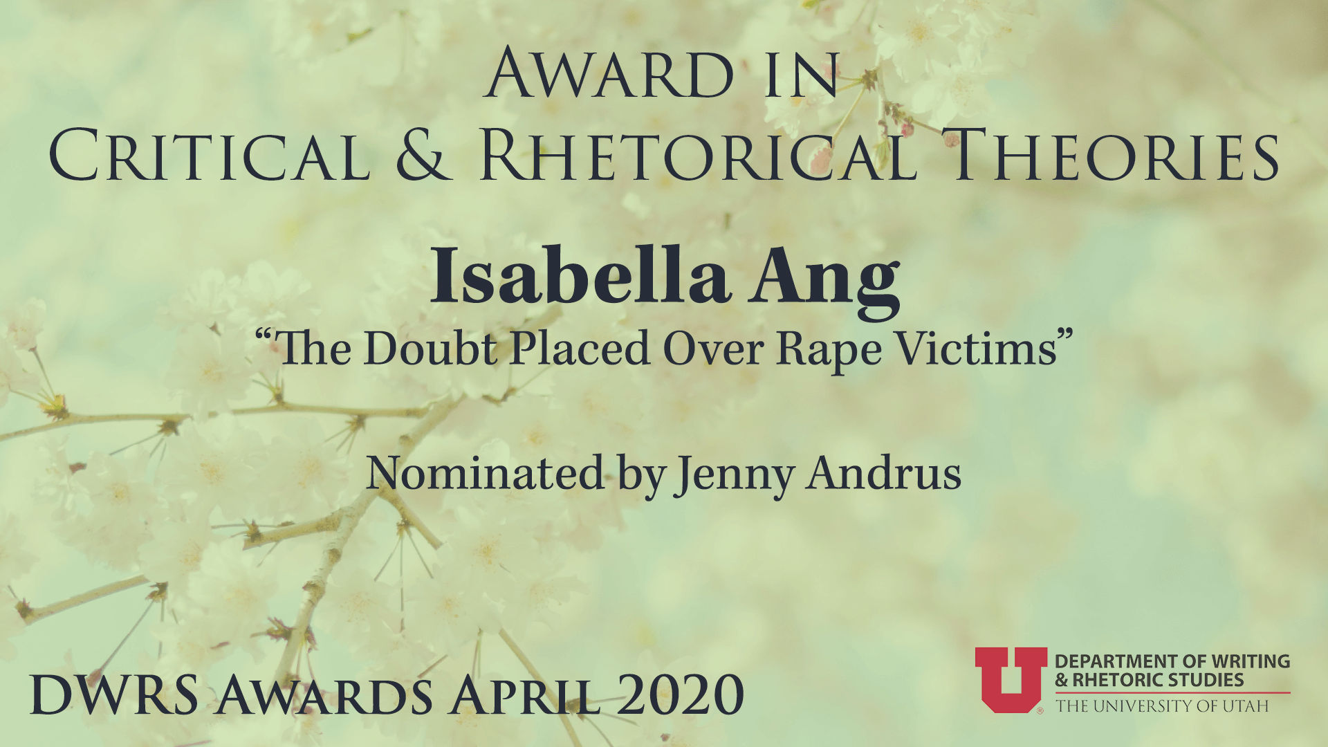 Award in Critical and Rhetorical Theories — Isabella Ang