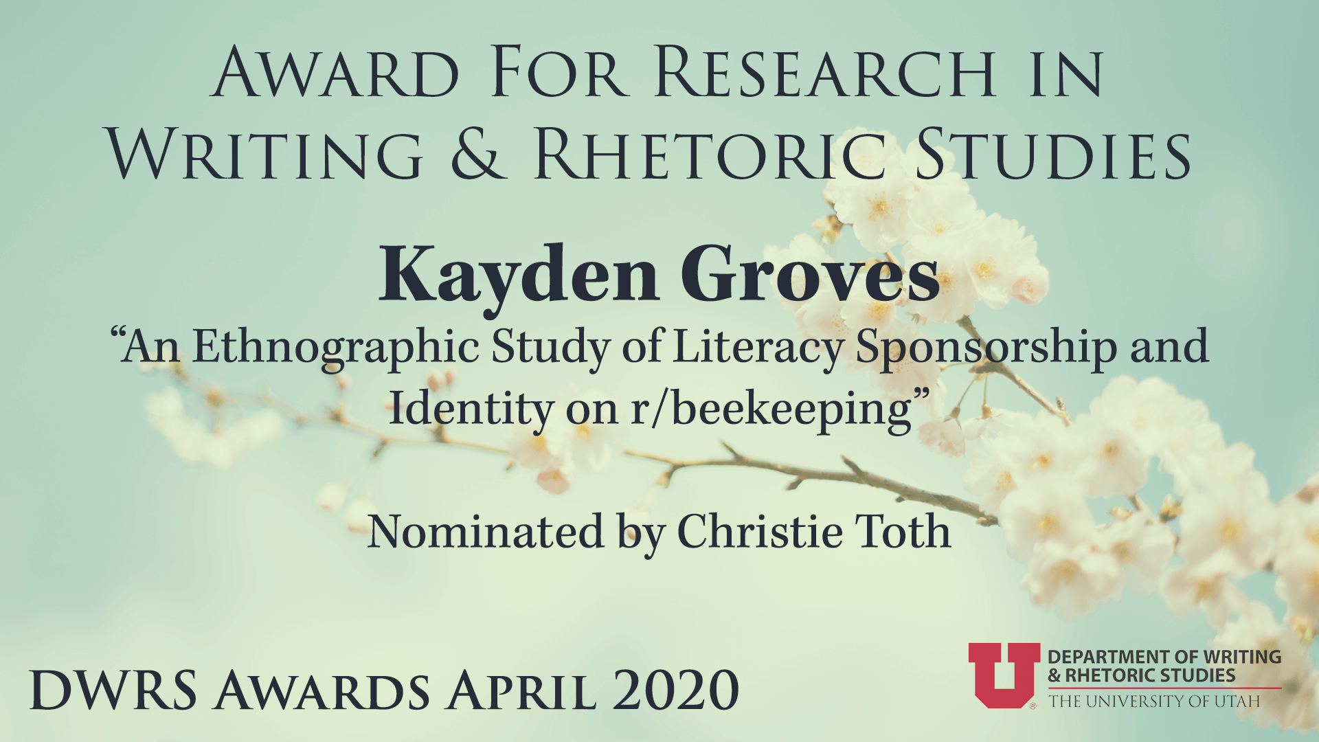 Award for Research in Writing & Rhetoric Studies — Kayden Groves